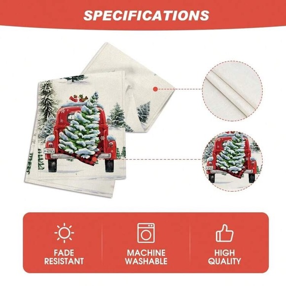 NWT- Beautiful Cream & Christmas Trees 🌲- Christmas Farmtruck Table Runner 72x13 - Picture 3 of 5